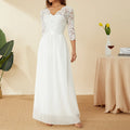 Elegant Lace Chiffon A-Line Long Dresses Women Wedding Dress Bridesmaid Dresses V-neck Mid-Sleeve Backless Zipper Female Dress