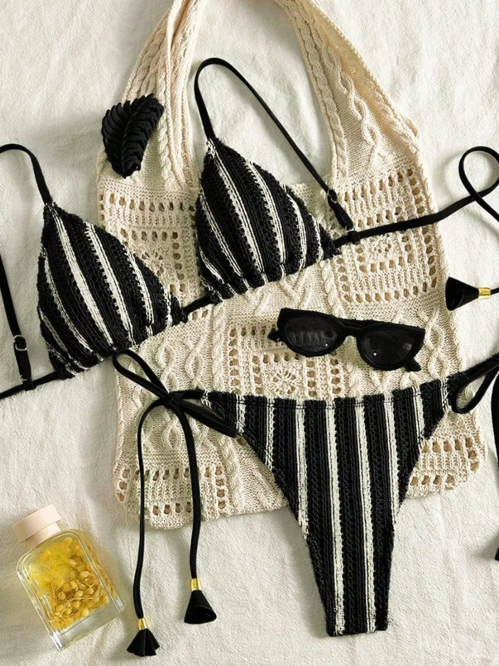 Sexy Orange Striped Bikini Set 2026 Women Halter Push Up Bra Tassel Bandage Thong Swimsuit Summer Holiday Bathing Suit Swimwear