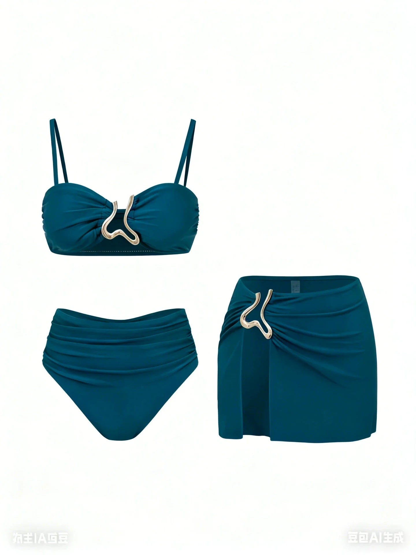 Sexy Detachable Shoulder Bikini Set Women Brown Metal Push Up High Waist Swimsuit 2026 Beach Bathing Suit Skirt 3 Piece Swimwear