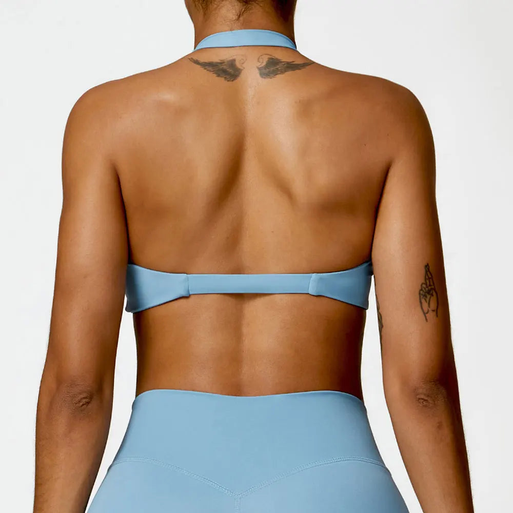 Women's Nylon Sports Bra Halter Sports Underwear Front Twist Naked Feel Sexy Yoga Gym Push Up Workout Padded Bralette Bathsuit