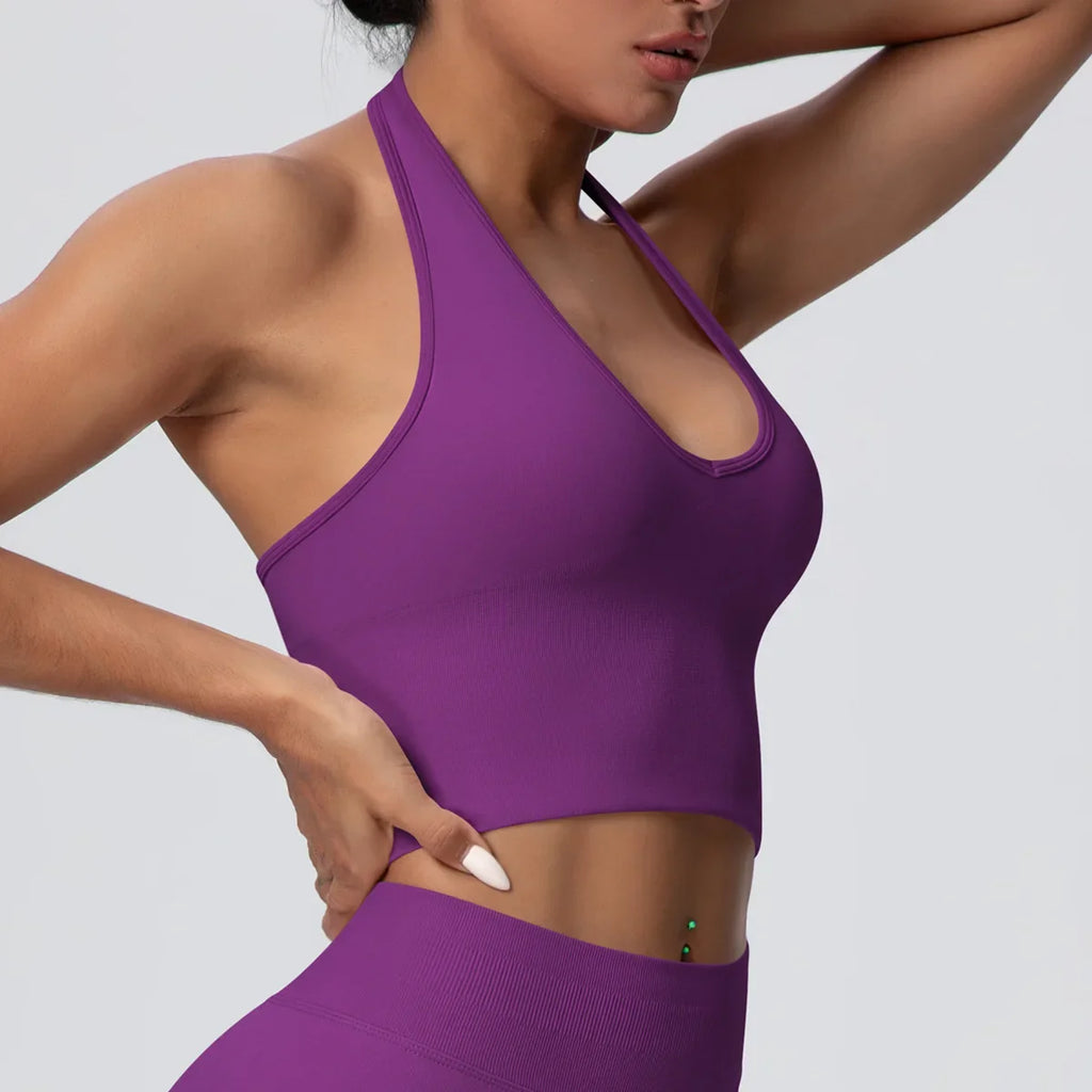 Gym Tops Women Halter Top Gym Vest Woman Sexy Backless Push Up Sport Bras Running Vest Workout Tops Activewear Yoga Fitness Vest