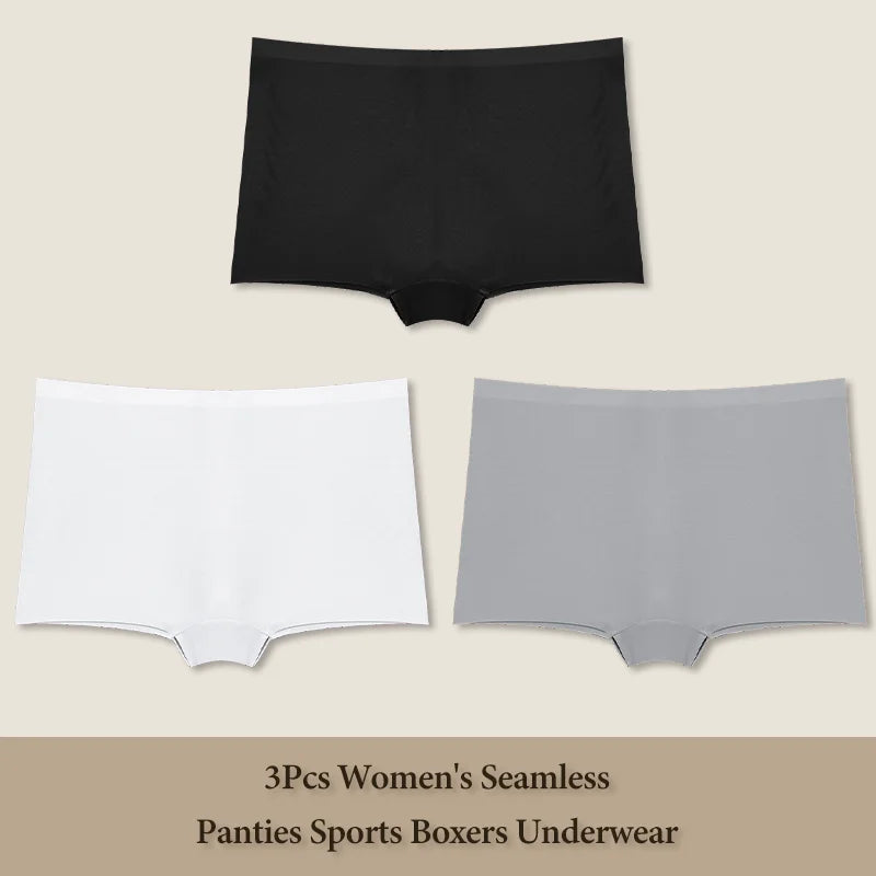 3Pcs Women's Seamless Sports Boxer Underwear Female Solid Color Panties Comfortable Briefs Cozy Lingerie Intimate Underpant S-XL