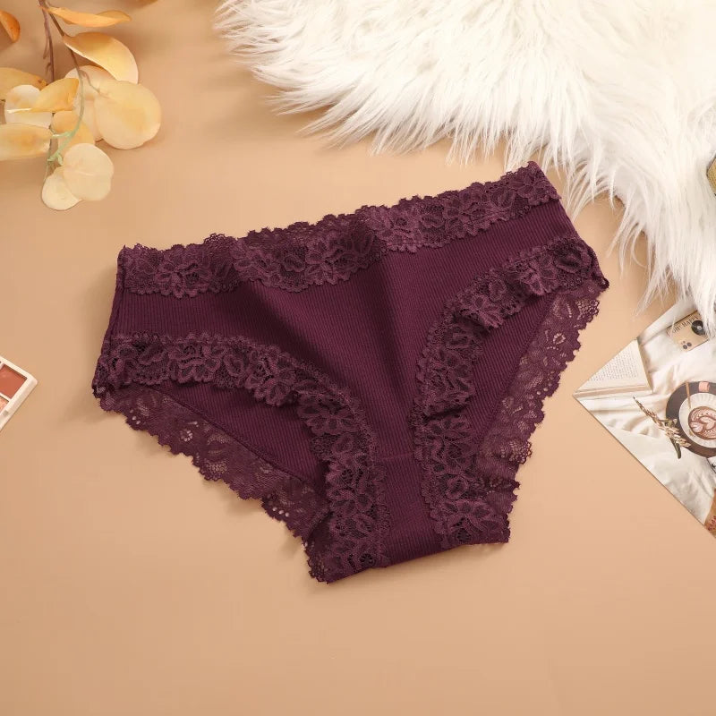 4Pcs Sexy Cotton Lace Panty Women Low Waist Panties Underwear S-XL Solid Color Ladies Briefs Lingere Underware Comfortable Women