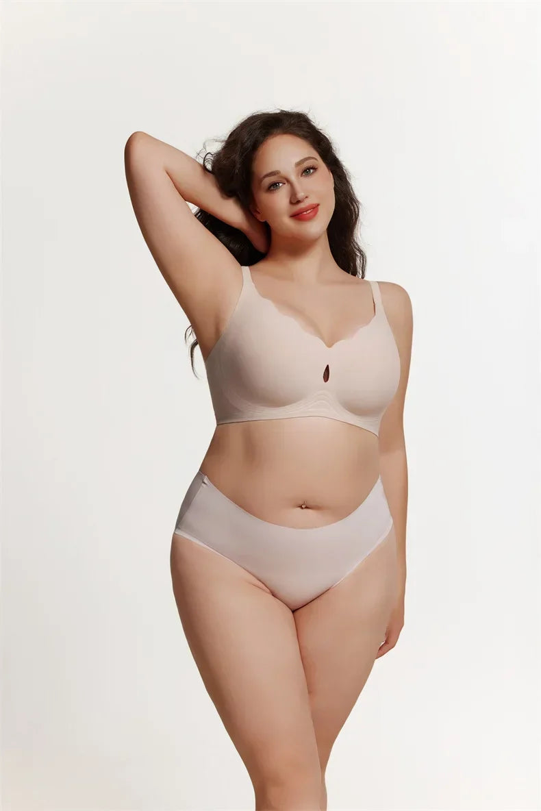 Wireless Comfortable Bra Large Cup Seamless Anti-Sagging Back Smoothing Underwear Soft Women's Hollowed-Out Full Cover Bras