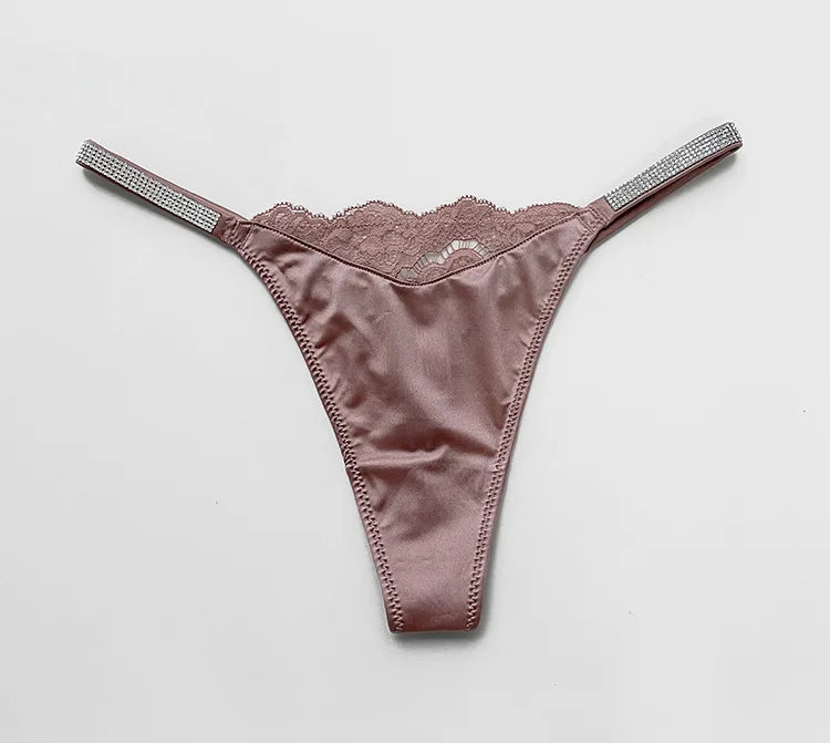 Rhinestone Lace Sexy Girls Women Panties Seamless Underwear G String Letter Transparent Thong For Female Low Rise Ladies Briefs