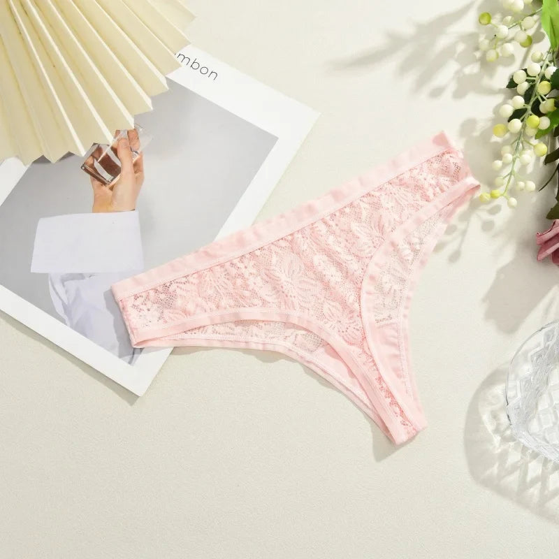 3Pcs/Set Women Sexy Lace Panties Lingerie Floral Sexy Low Waist Deep Color Thongs Ladies Underwear Fashion Soft Underpants S-XL