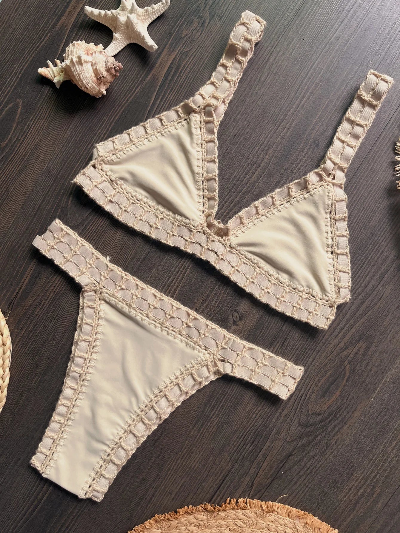 Sexy Black Patchwork Hand Crochet Bikini Set Women 2026 V Neck Push Up Bra Thong Swimsuit Beach Bathing Suit Knitted Swimwear