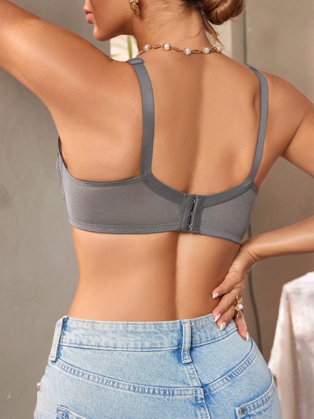Daily Lace Mesh Women's Bra Wireless Push up Bralette Wide Strap With Bow Comfort Breathable Unlined Lingerie Bra S-XXL
