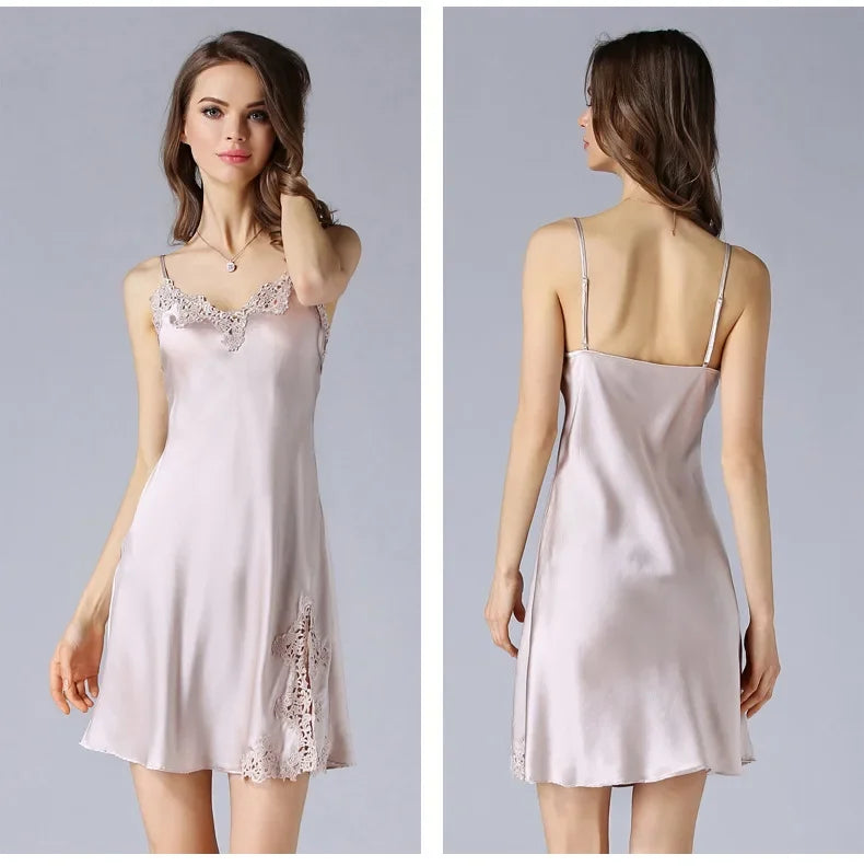 100% Pure Silk Pajamas for Women Mulberry Silk Sexy Silk Suspenders for Women Sexy Nightwear Women's Nightie Sleepwear