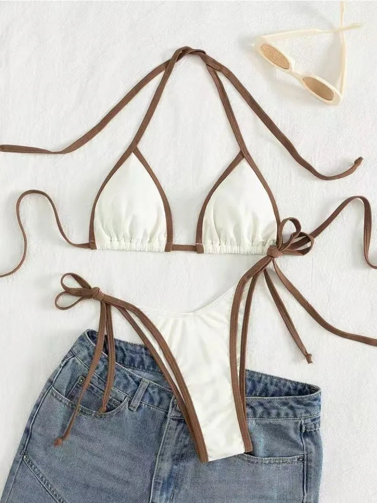 2026 Sexy Contrast Color Separates Micro Bikini Women's Swimsuit Female Swimwear Mini Thong Bikinis Set Two-piece Bathing Suit