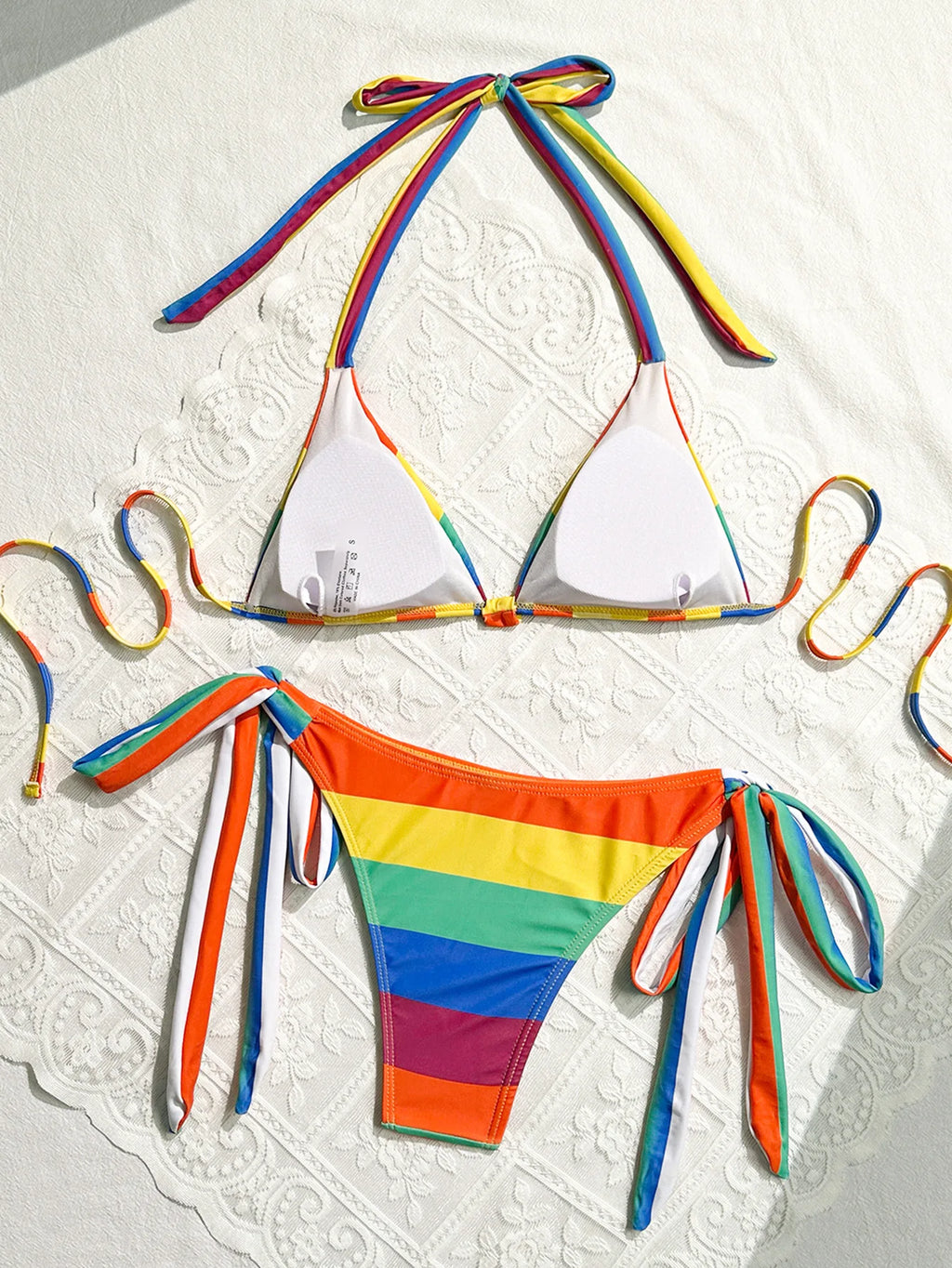 Women's Rainbow Color Bikini Set Sexy Beach Vacation Backless 2 Piece Swimsuit 2024 Summer Bathing Suit Bra Push Up Swimwear