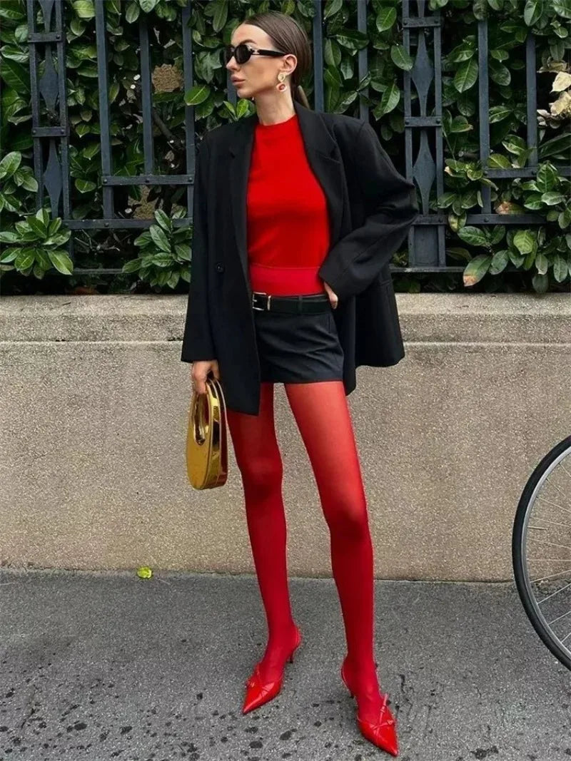Trendix New Red Stockings Women Bodycon Super Elastic See Through Lace Pantyhose Autumn Sexy Slim Elegant Burgundy Tights Winter