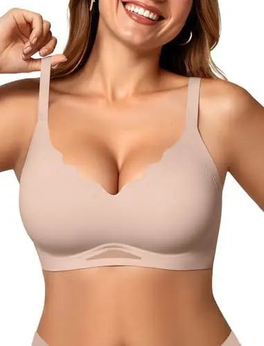 Women’s Wireless Bras Scalloped Push Up Bralettes No Und Full Cup Thin Mold Comfortable and Breathable Seamless Bra Sostén