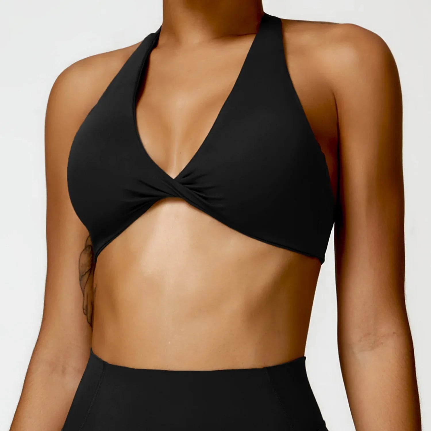 Women's Nylon Sports Bra Halter Sports Underwear Front Twist Naked Feel Sexy Yoga Gym Push Up Workout Padded Bralette Bathsuit