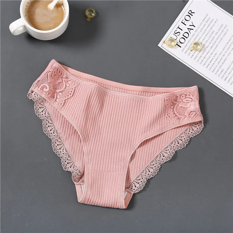 3Pcs/set Women's Cotton Panties M-2XL Women Patchwork Lace Underwear Sexy Low Waist Briefs Ladies Comfortable Underpants 2022