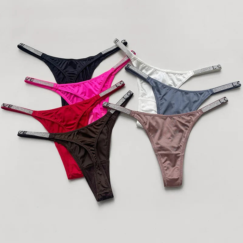 Sexy Panties Women Thongs Rhinestones G string Letter Diamonds Sports Thong Low Waist Briefs T-back Fitness Size S-XL