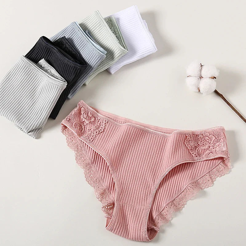 3Pcs/set Women's Cotton Panties M-2XL Trendy Patchwork Lace Underwear Female Low Waist Briefs Ladies Comfortable Underpants 2023