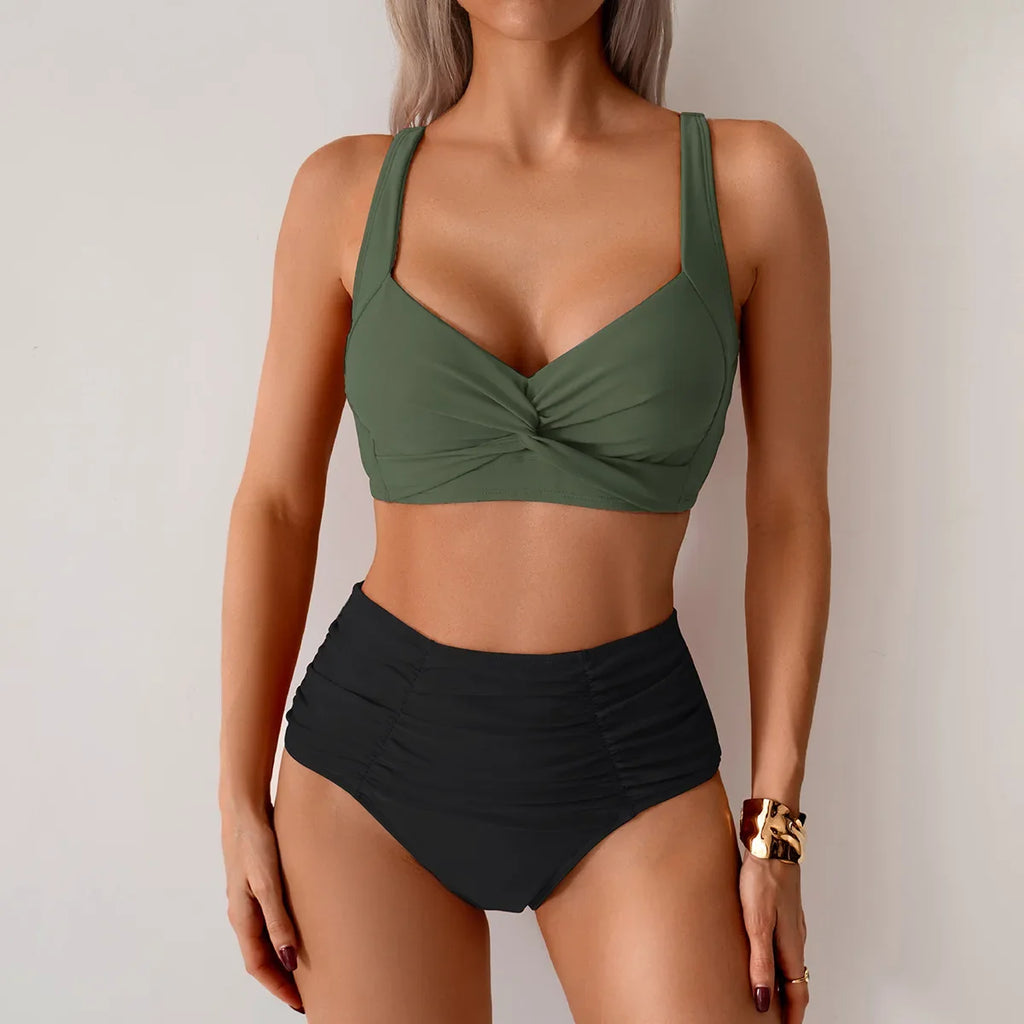2026 Sexy Black Two Piece Swimsuit Women Solid Push Up Padded Bikini Set Beachwear Summer Swimwear High Cut Bathing Suit Biquini