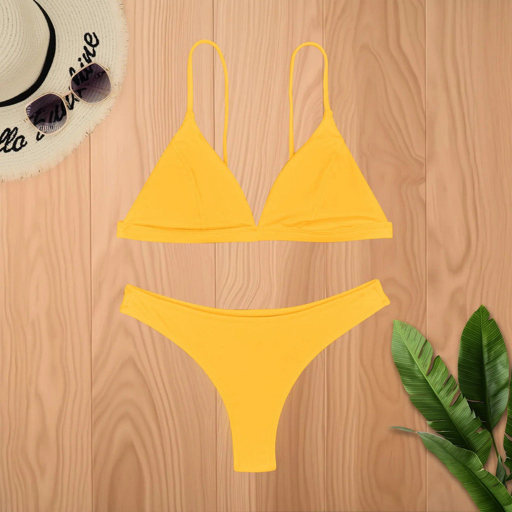 2026 Sexy Solid Color Bikini Swimwear Women's Underwear Nylon Fabric with Chest Pad No Steel Support For Swimming Swimsuit