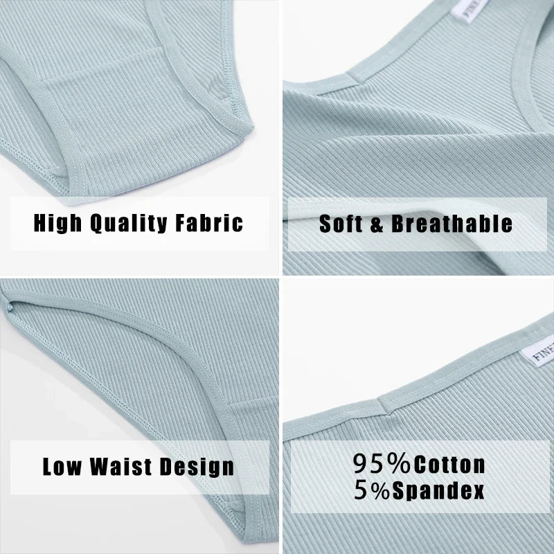 3PCS Cotton Women's Panties Sexy Comfortable Underwear Female Low Waist Stripe Briefs Solid Color Breathable Soft Lingerie M-XL