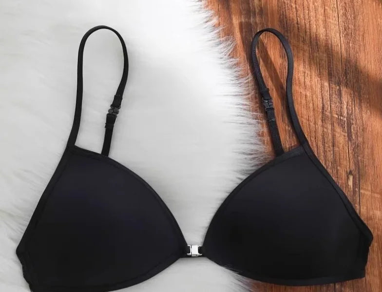 Sexy French Triangle Bra No Underwire Push-Up Front Button Beauty Back Women's Exquisite Lingerie Thin Bikini Seamless Bra
