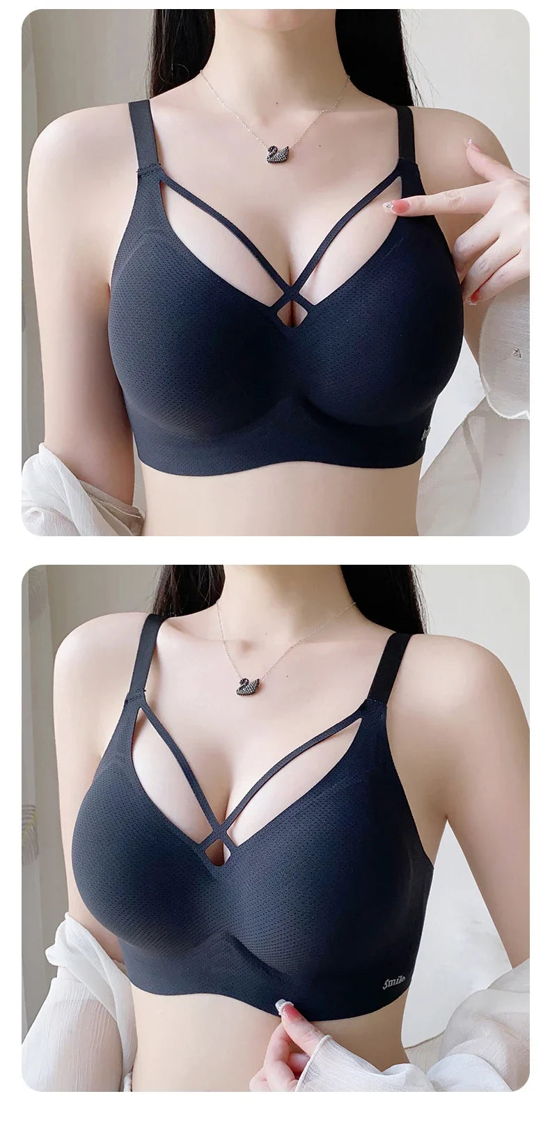 Traceless Half-Fixed Cup Women Underwear Thin Jelly Soft Support Anti Drop Adjustable No Steel Ring Super Soft Solid Color Bras