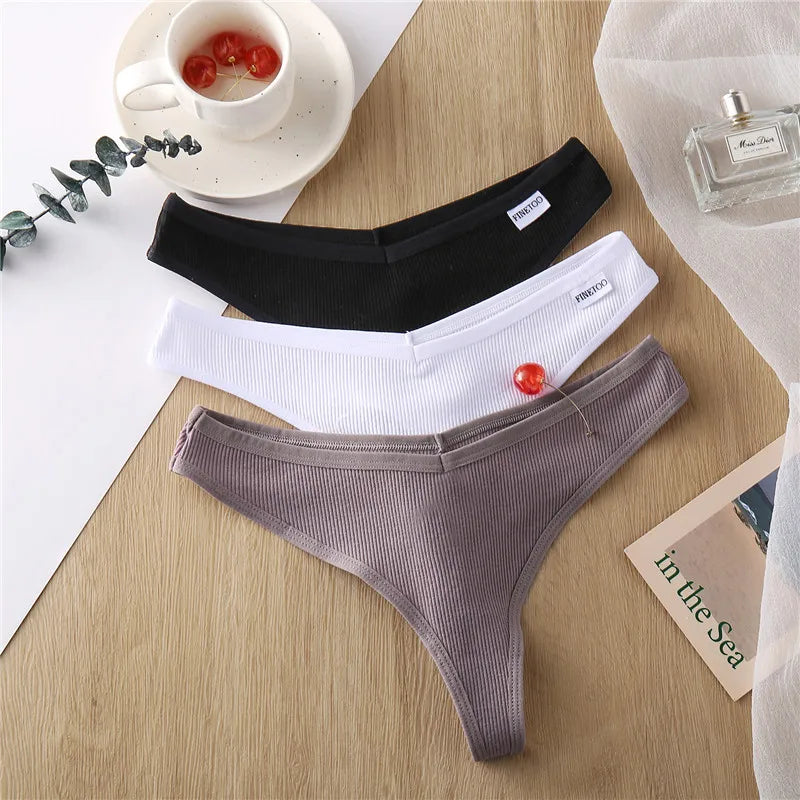3Pcs/Set Women Cotton Thongs Panties Sexy Low Waist G-String Briefs Ladies Brazilian Lingerie Girls Breathable Intimates Bikini