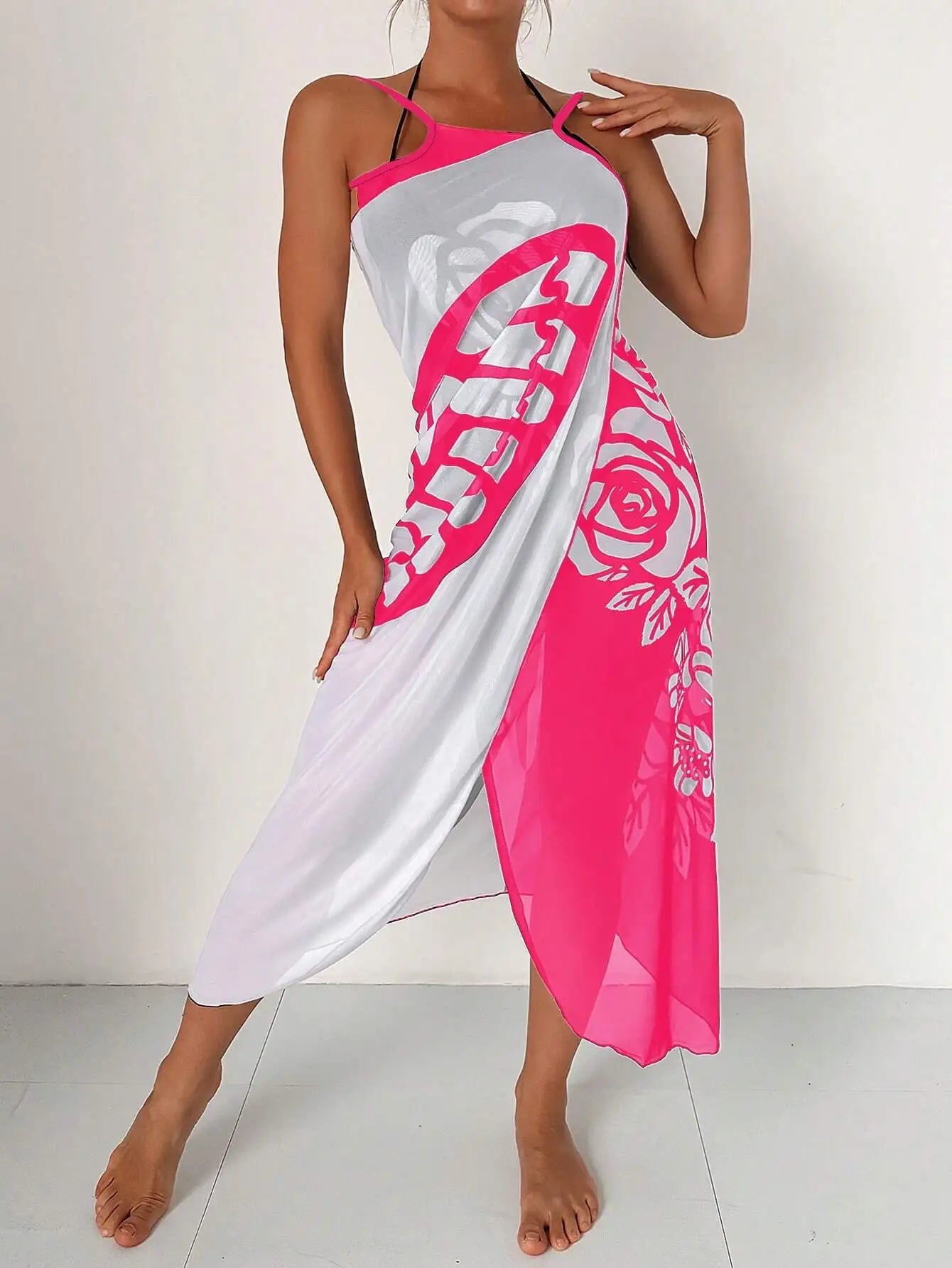 Sexy Butterfly Print Cover Up 2026 Women Black Patchwork Mesh Dress Tunic Bikini Lady Elegant Bath Sarong Wrap Skirt Beachwear