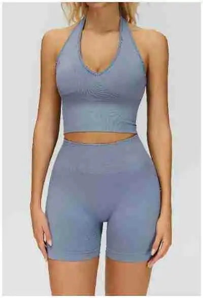 Seamless High Stretch Sports Bra Women Halter Yoga Bra Padded Backless Sports Bras Gym Crop Top Push Up Workout Yoga Tops Woman