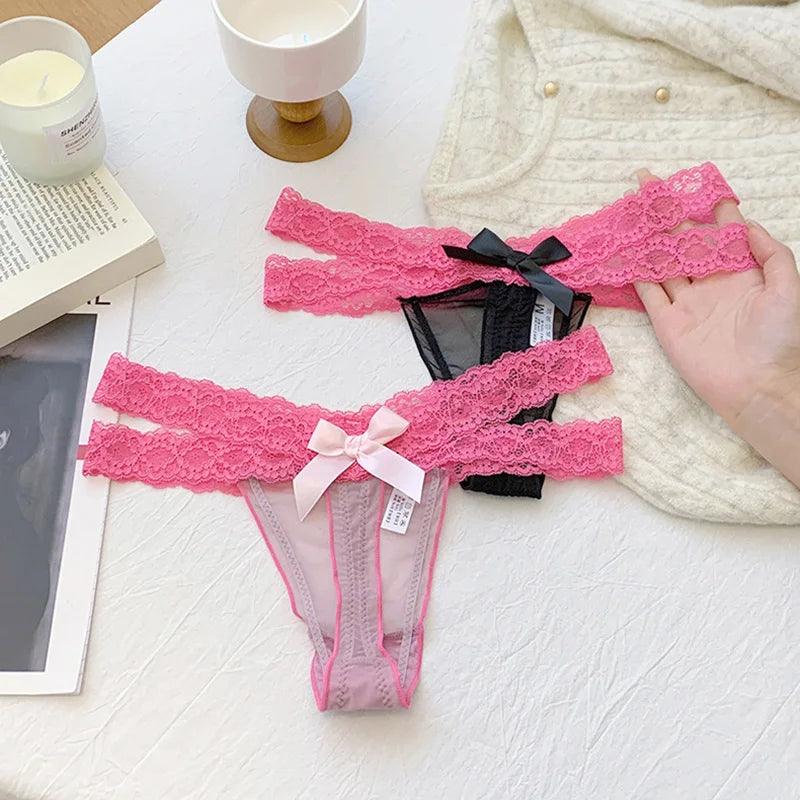 Lace G string Sexy Briefs Panties Women Underwear Thong High Quality Bowknot Transparent Underpants Lingerie Girls Intimates