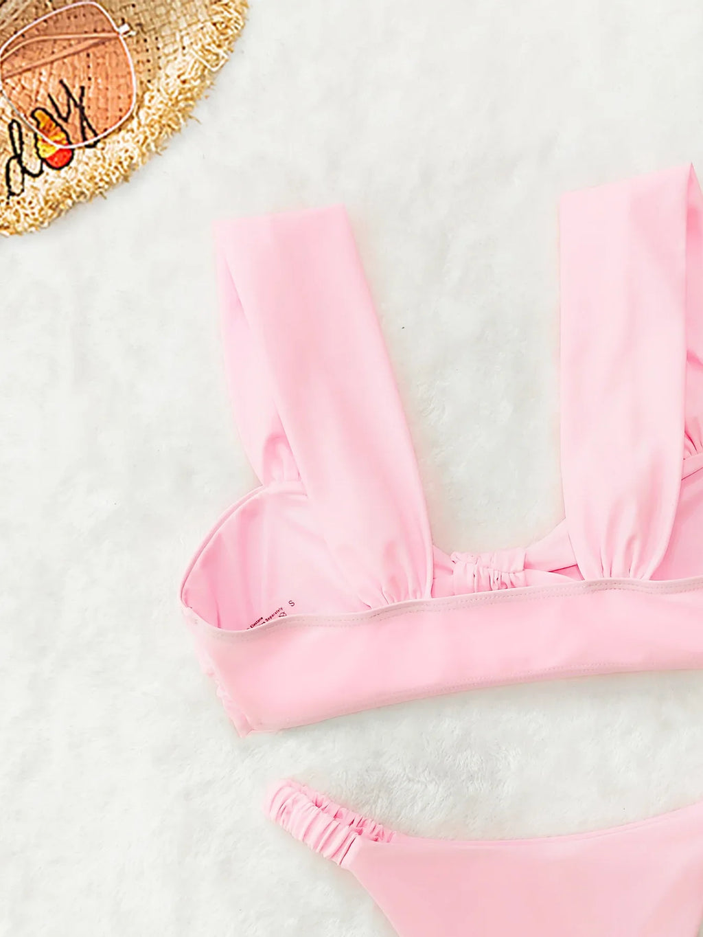 2026 Swimwear Women Halter Low Cut Bikini Set Solid Pleated Split Swimsuit Sexy Thongs Summer New Holiday Bathing Suit