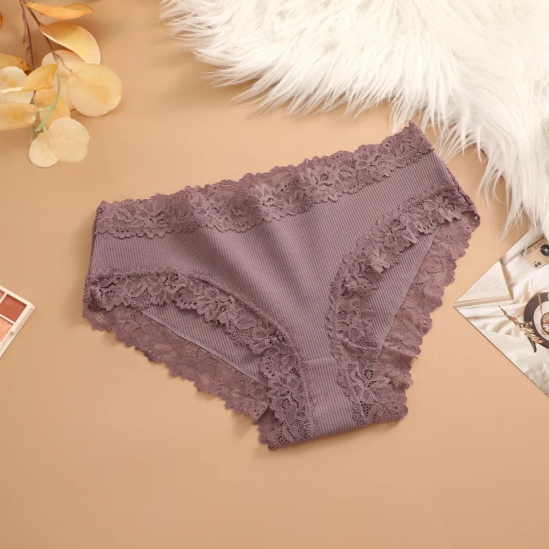 4Pcs Sexy Cotton Lace Panty Women Low Waist Panties Underwear S-XL Solid Color Ladies Briefs Lingere Underware Comfortable Women