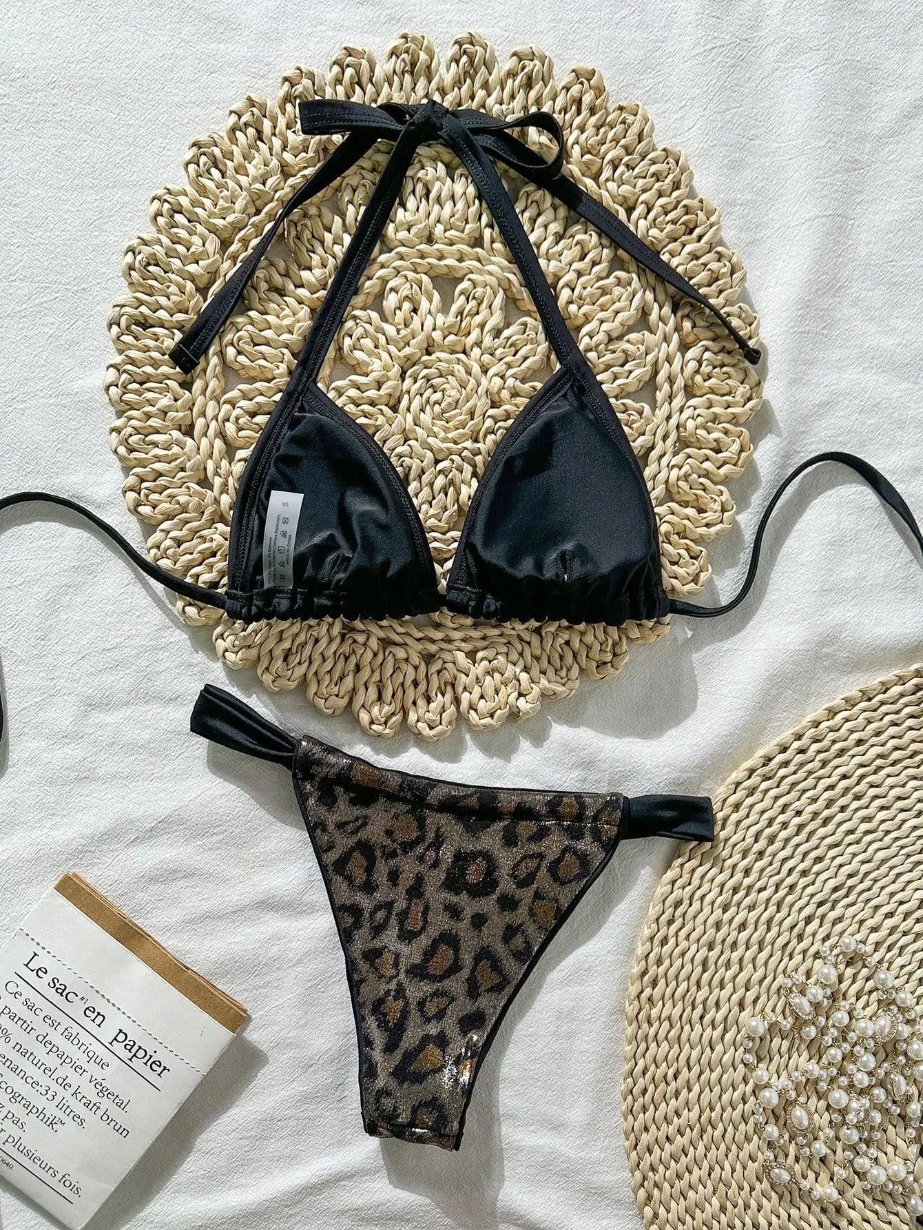 Sexy Brozing Black Leopard Print Bikini Women Halter Push Up Bra Pleate Thong Swimsuit 2026 Beach Bathing Suit Holiday Swimwear