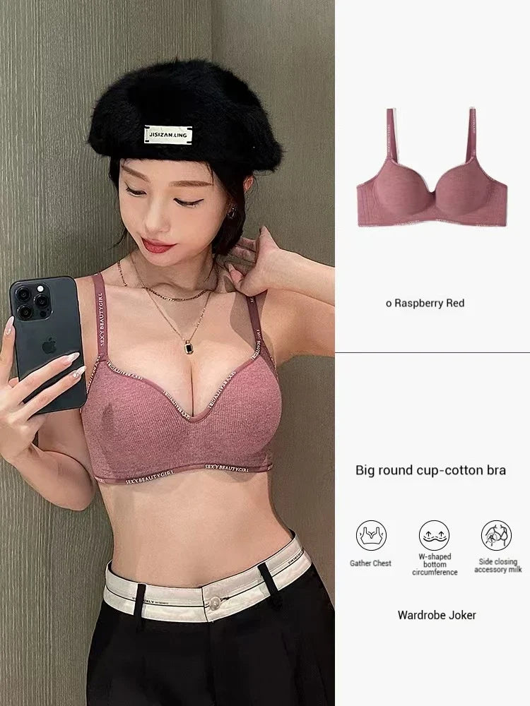 Women Sexy Bras Padded Push Up Bralette Female Adjustable Comfortable Underwear Ladies Letter Straps Brassiere Wireless Soft New