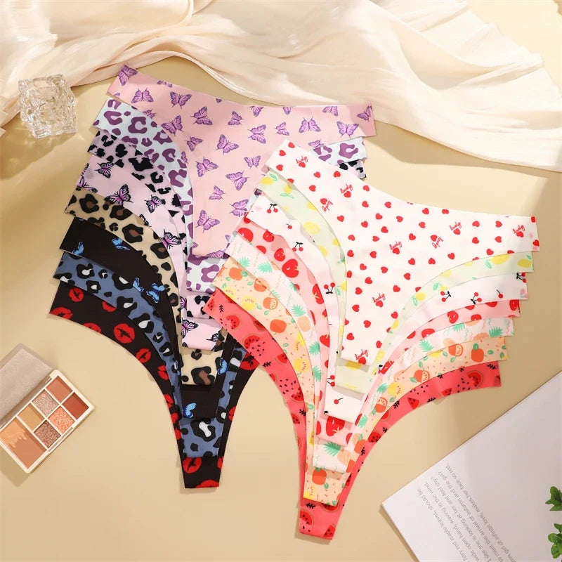 5Pcs Women G-string Seamless Sweet Fruit Thongs Low-waist Panties Ladies Soft Cute Thongs Female S-XL T-Back Panties Underwear