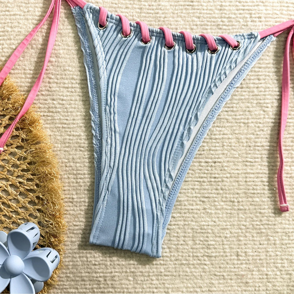 Sexy Micro Bikini 2025 Women Beige Brown Pink Weave Bandage Cross Crochet Swimsuit Brazilian Beach Bathing Suit Thong Swimwear