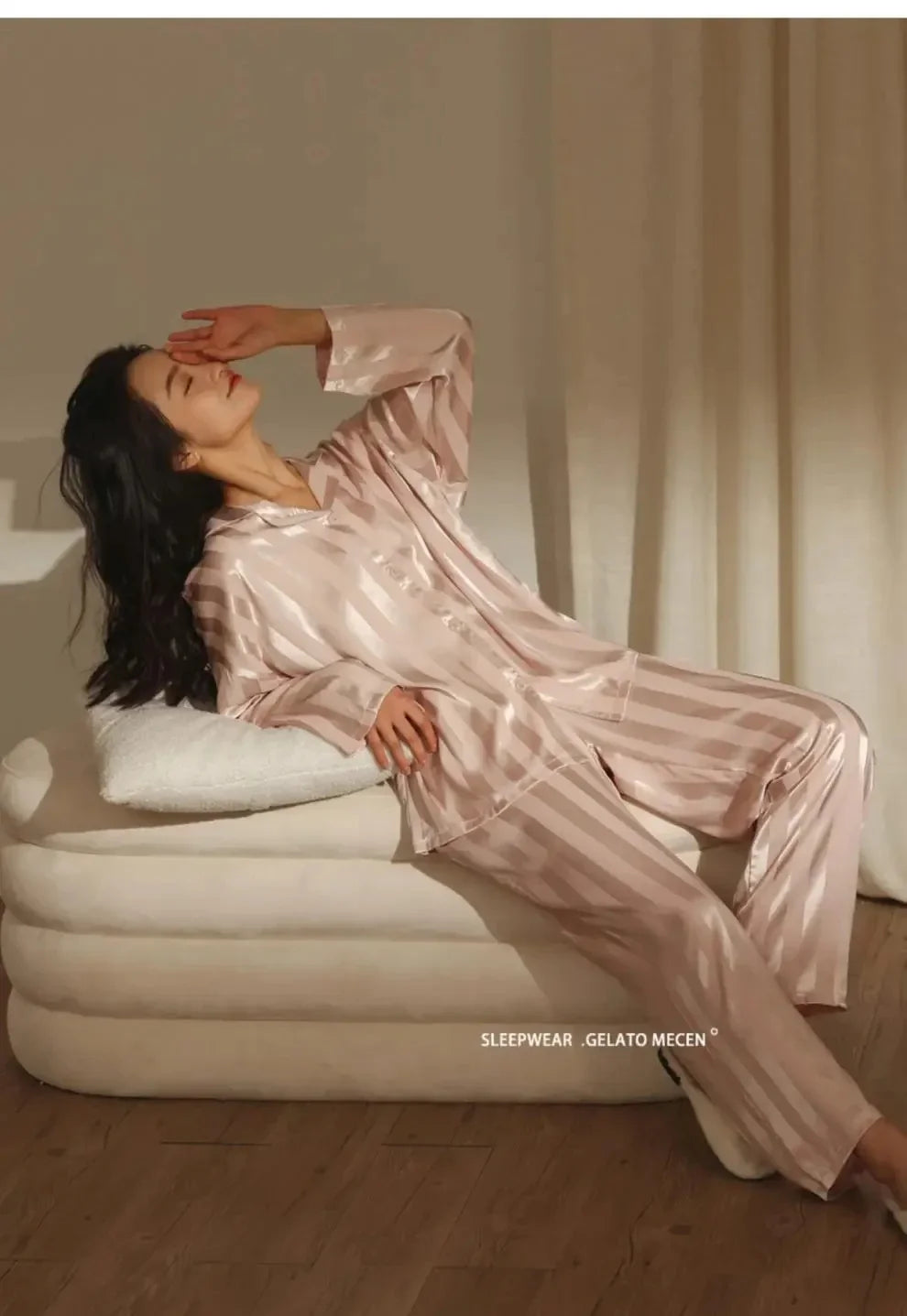 High Quality Ice Silk Light Luxury Pajamas Women's Pajama Spring and Autumn Style Long Sleeve Home Set Satin Nightwear Sleepwear