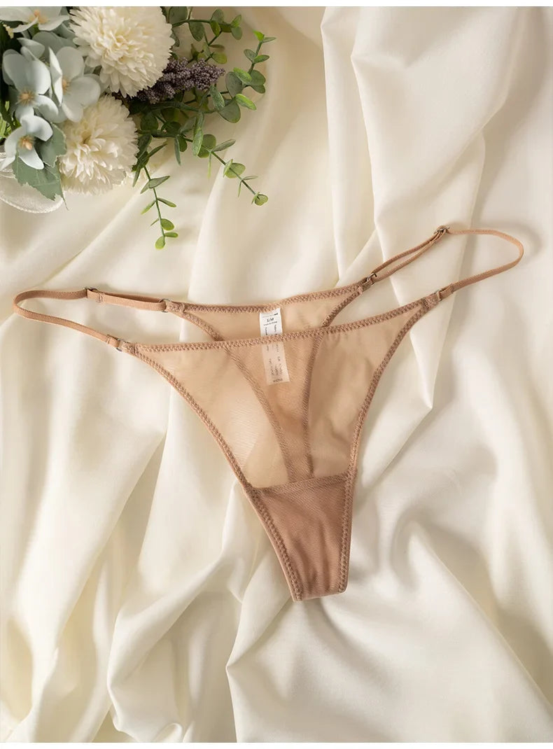 Lace Mesh Women Briefs Sexy Thong Transparent Panties Underwear Low Waist Girls G String Seamless Lingerie Fitness T Back