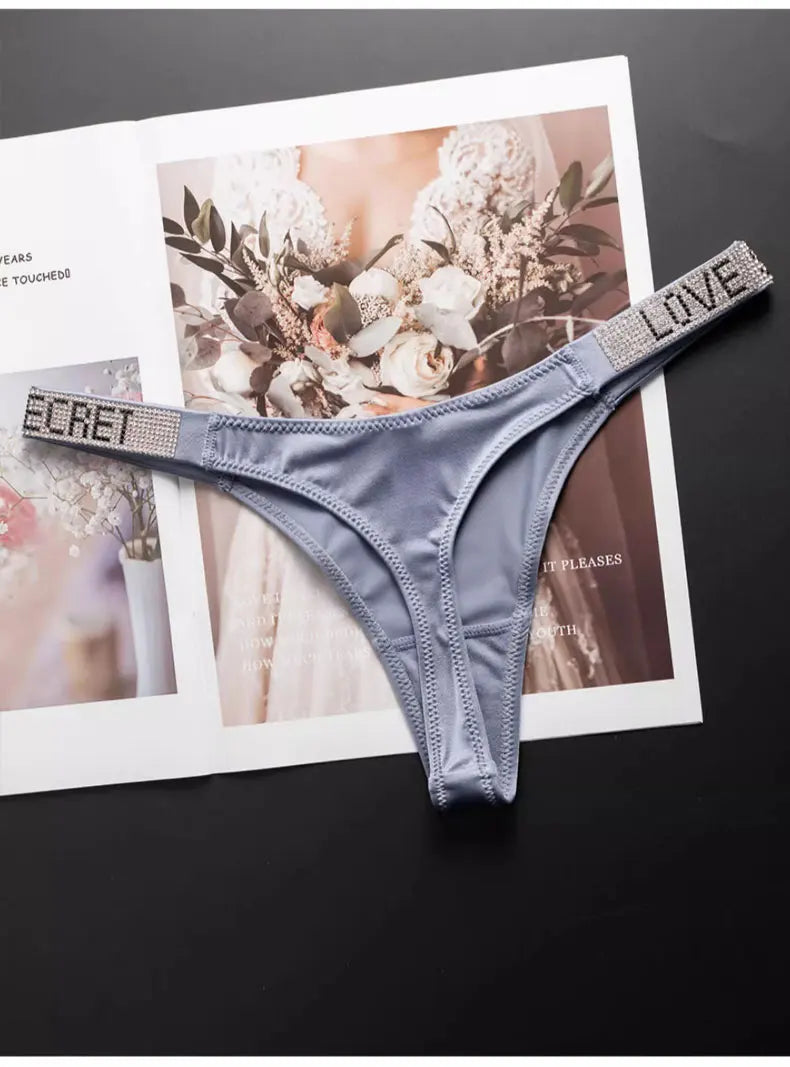 Letter Sexy Panties Women Thongs Rhinestones Diamonds G-string Sports Thong Low Waist Shorts Briefs T-back Fitness S-XL