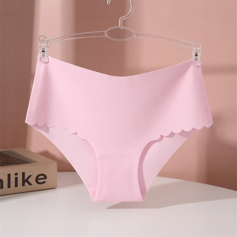 Seamless Women Briefs S-XXL Wave Edge V-shaped Underwear Panties Ice Silk Underwear For Women Low Waist Briefs One Piece Panty