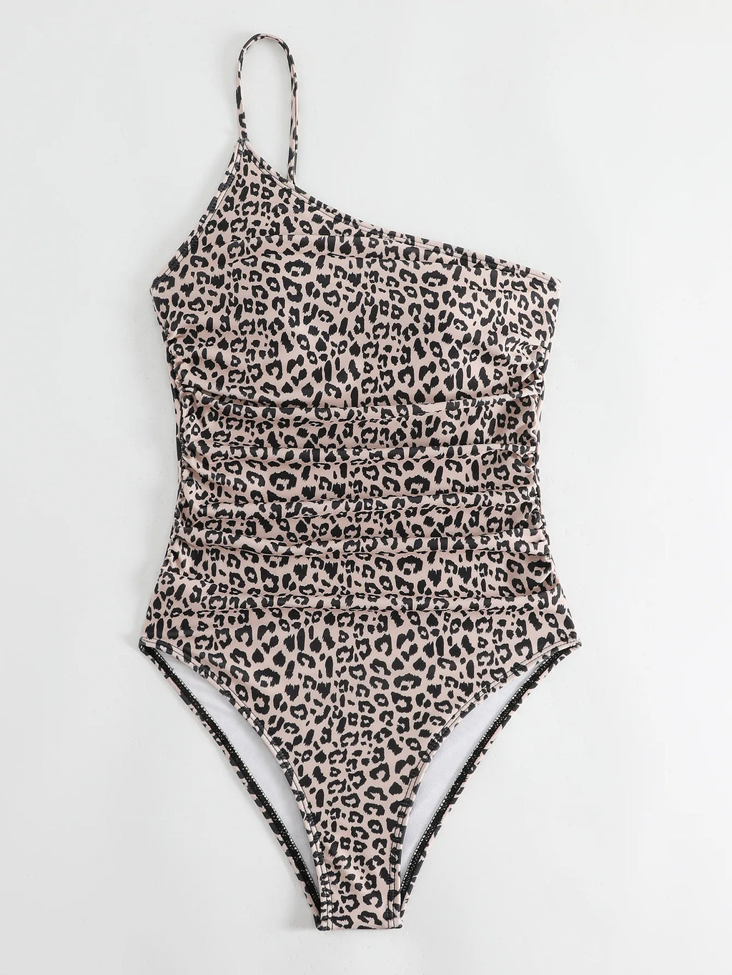 Sexy One Shoulder Swimsuit 2024 New Black Leopard Print Pleate Tummy Control One Piece Swimwear Beach Bathing Suit Monokini