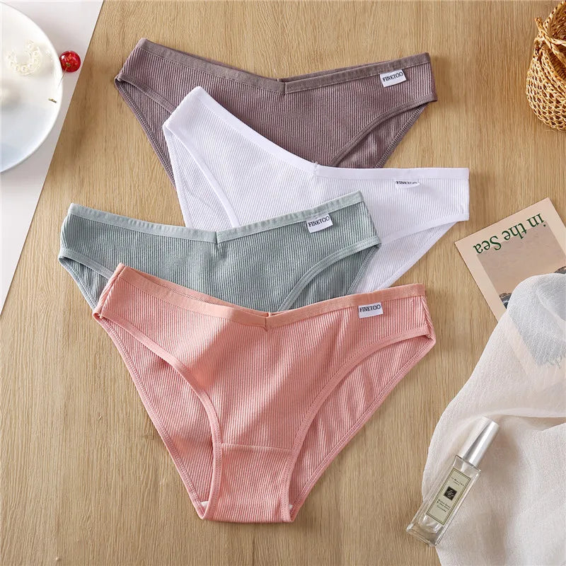 3PCS Women Cotton Panties Female Sexy Intimates Low Rise G-String Thongs Ladies Bikini Girl Solid Color Underwear Soft Lingerie