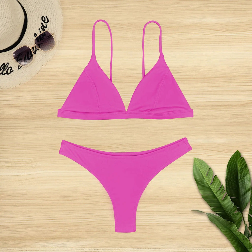 2026 Sexy Solid Color Bikini Swimwear Women's Underwear Nylon Fabric with Chest Pad No Steel Support For Swimming Swimsuit