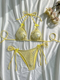 Shiny Pink Bikini 2025 Women Sexy Brozing Tie Bow Strap Push Up Micro Swimsuit Brazilian Bathing Suit Tie Side Triangle Swimwear