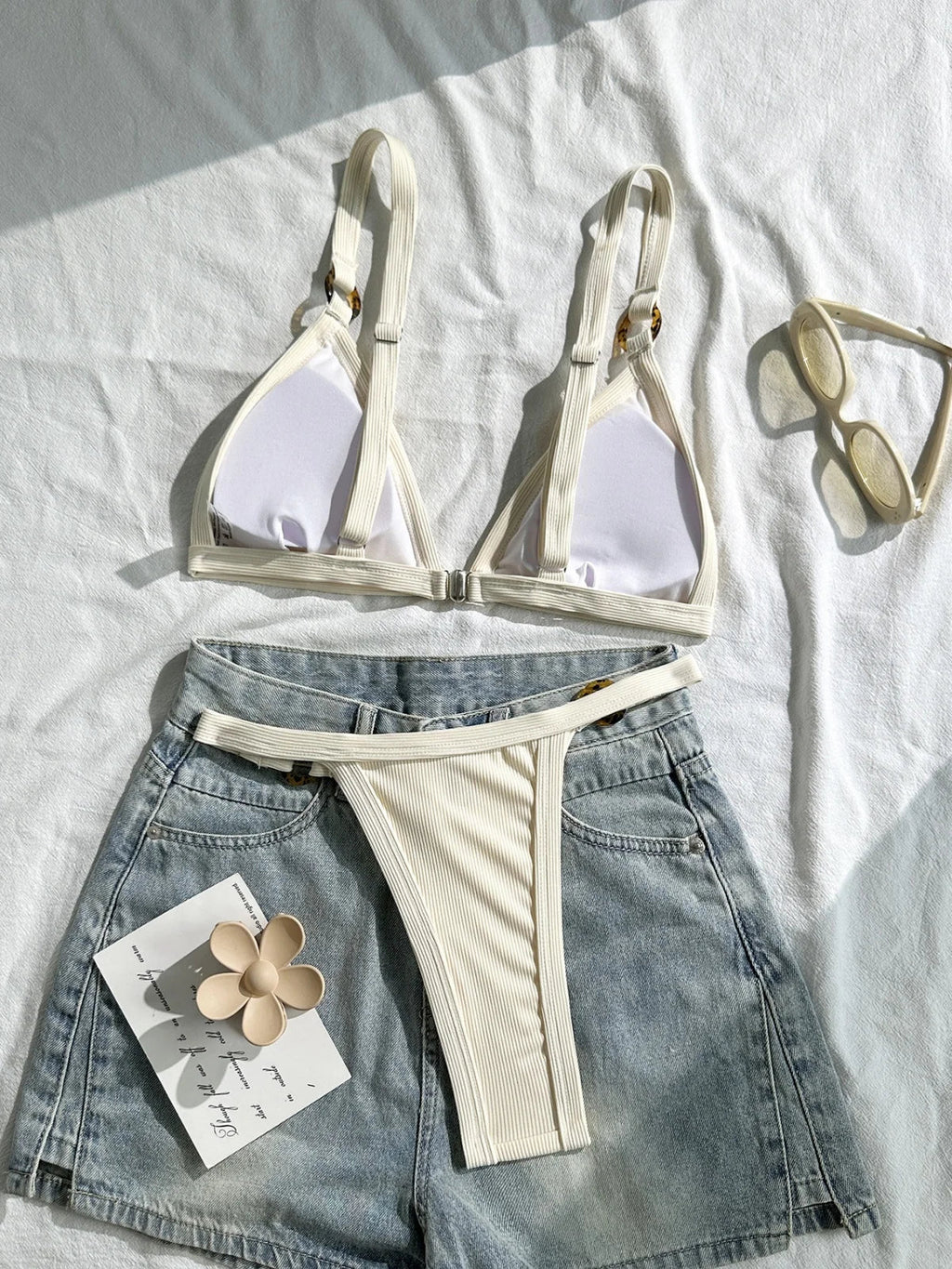 Sexy Khaki Patchwork Micro Bikini 2026 Women Brazilian Push Up Bra Metal Circle Thong Swimsuit Bathing Suit Holiday Swimwear