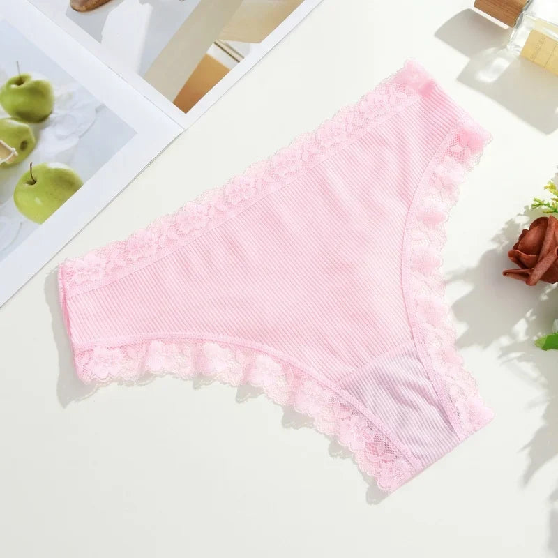 3Pcs Women Cotton Lingerie Sexy Thong Soft Fashion Panties Femme Design Underwear Pantys Underpant Lingerie Lace Intimates S-XL