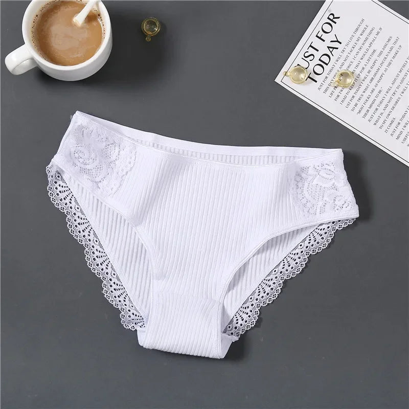 New 3Pcs/set Women's Cotton Panties M-2XL Women Patchwork Lace Underwear Sexy Low Waist Briefs Ladies Comfortable Underpants