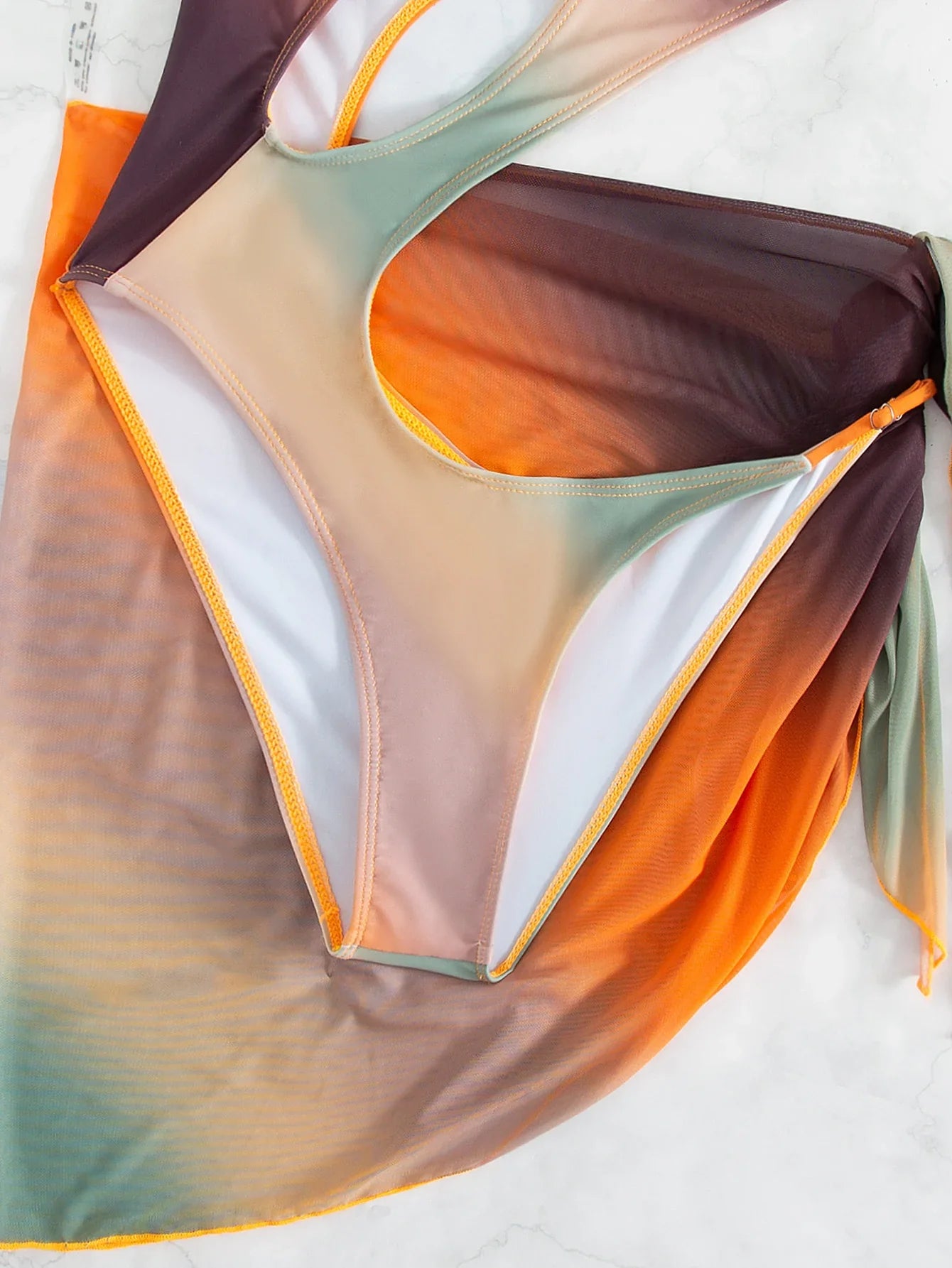 Sexy Orange Tie Dye Gradient One Piece Swimsuit 2025 Women One Shoulder Hollow Out Skirt Swimwear Bathing Suit Thong Monokini
