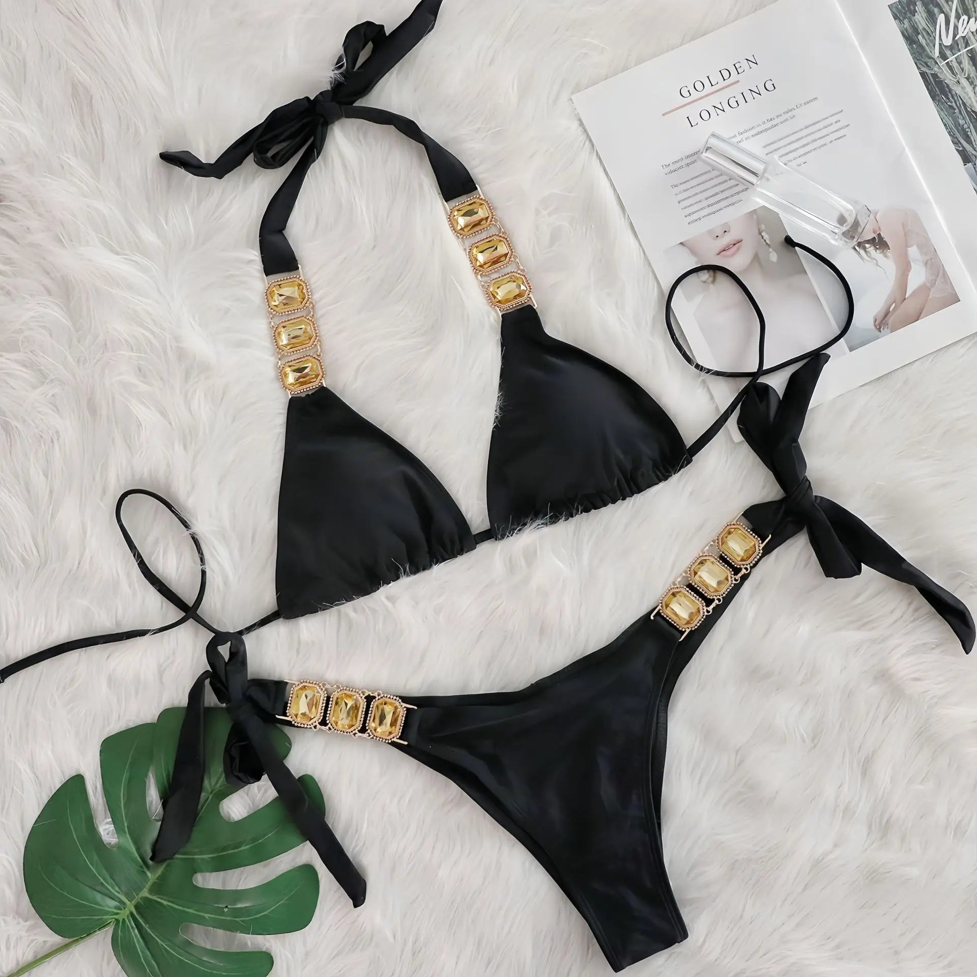 Sexy Rhinestone Bikini Set Women 2026 Luxury Pink Crystal Diamond Push Up Bandage Thong Swimsuit Beach Bathing Suit Swimwear
