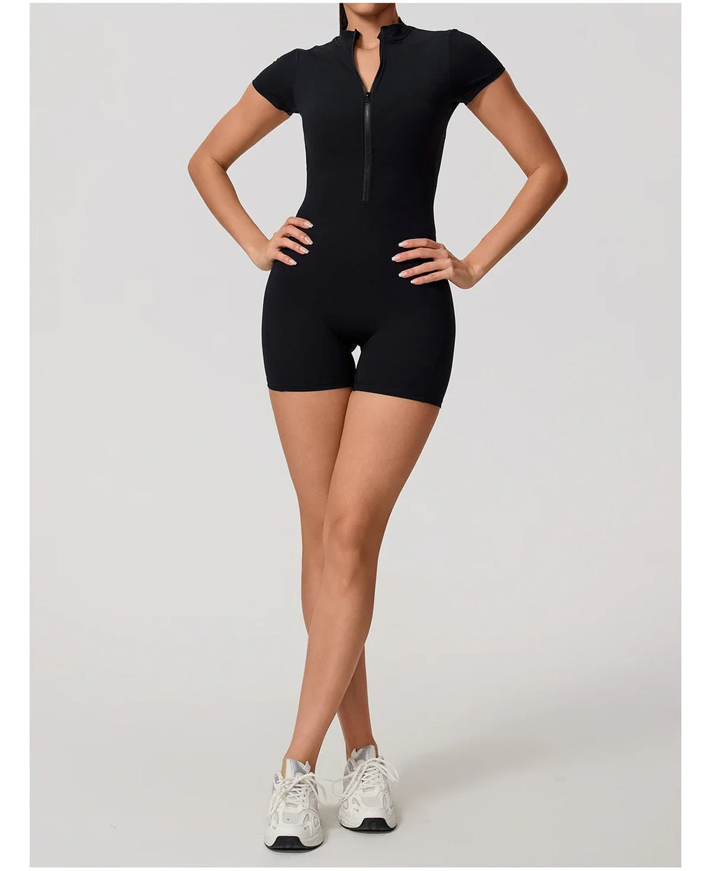 Hearuisavy Summer Women's Short Sleeved Sports Overalls Running Yoga Jumpsuit High Stretch Push Up Fitness Bodysuit With Zipper